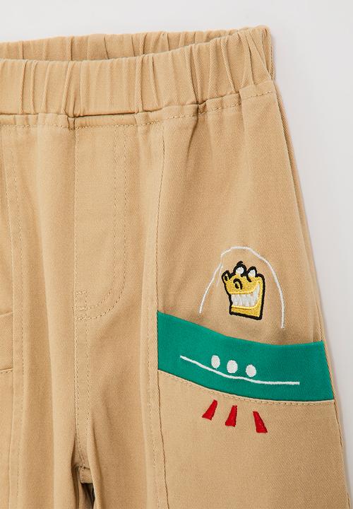 Pop Candy - Cuffed pants with embroidered detail pocket - fawn brown