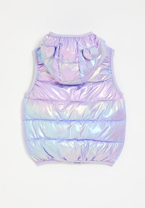 Pop Candy - Puffer vest with bear ears - purple shimmer