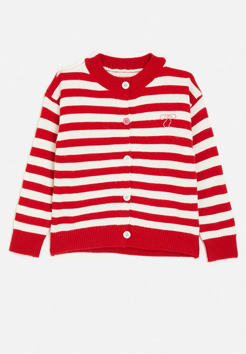 Pop Candy - Striped high-neck cardigan - red/white