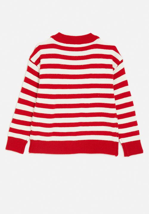 Pop Candy - Striped high-neck cardigan - red/white