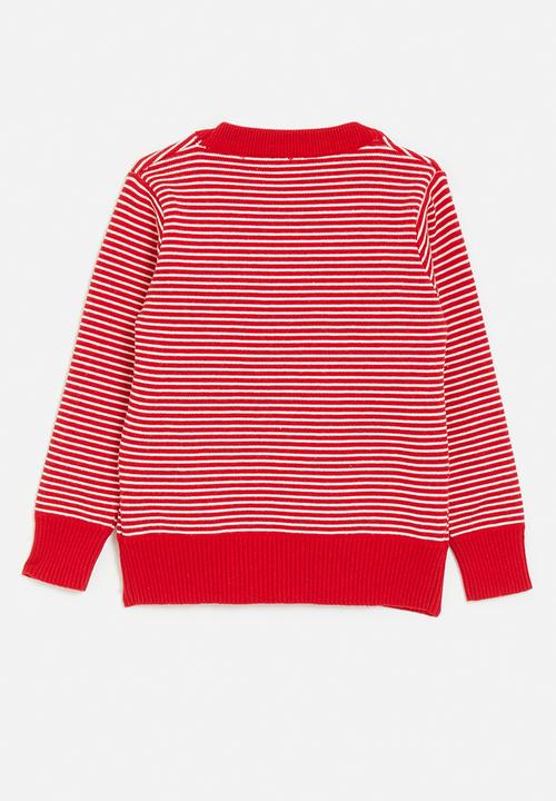 Pop Candy - Placement print knit sweater - red stripe/red/yellow
