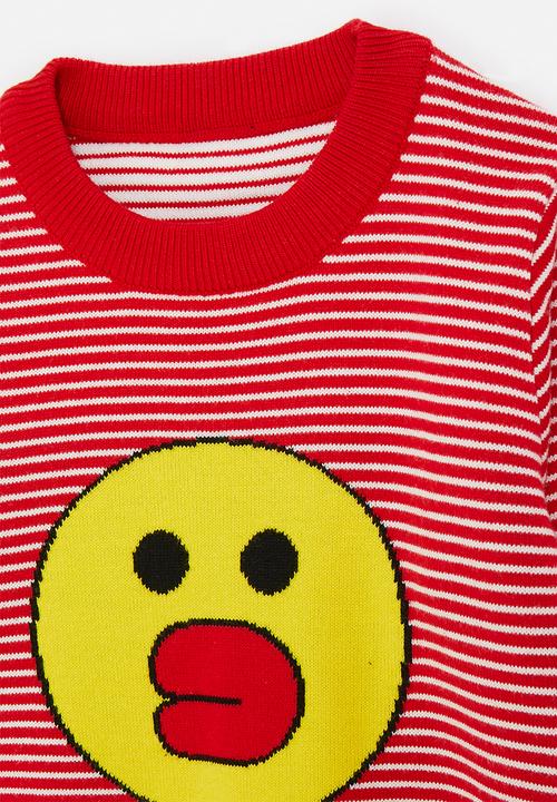 Pop Candy - Placement print knit sweater - red stripe/red/yellow