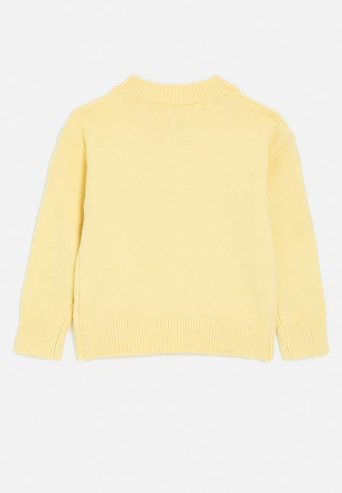 Pop Candy - Embroidered bow high-neck cardigan - custard/pink