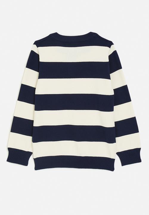 Pop Candy - Stripe jersey with buttons - white/navy