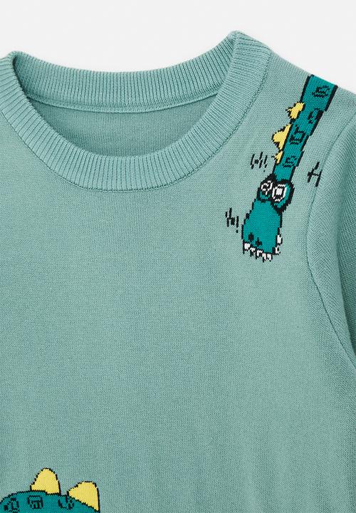 Pop Candy - Dino graphic knit sweater - pale mint blue