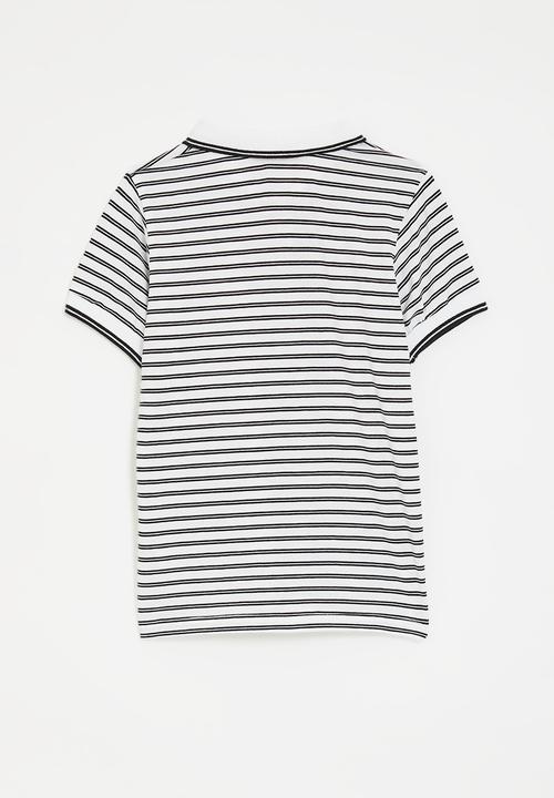 Pop Candy - Striped golfer tee - white/black