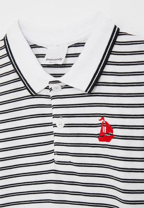 Pop Candy - Striped golfer tee - white/black