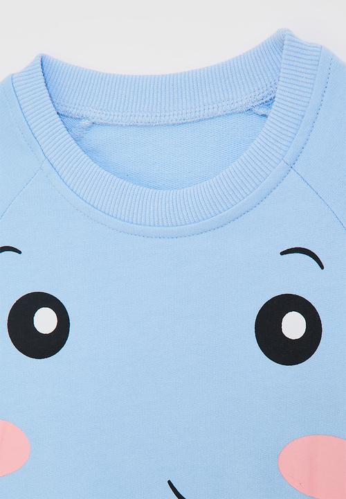 Pop Candy - Elephant graphic raglan sweatshirt - columbia blue