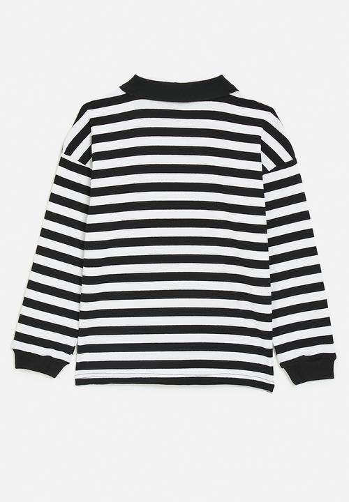 Pop Candy - Smiley face embroidered sweatshirt - black stripes/black