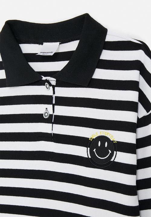 Pop Candy - Smiley face embroidered sweatshirt - black stripes/black