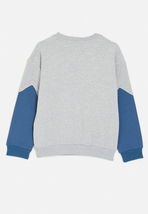 Pop Candy - T-rex graphic and slogan sweatshirt - grey/blue