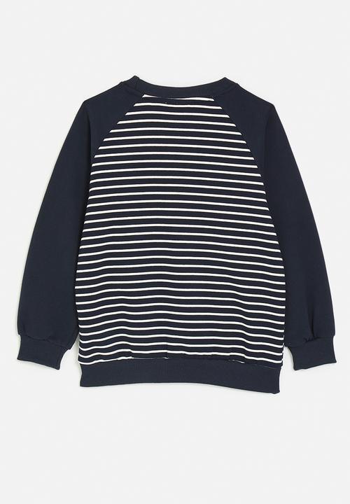 Pop Candy - Squirrel embroidered raglan sleeve sweatshirt - navy/navy stripe