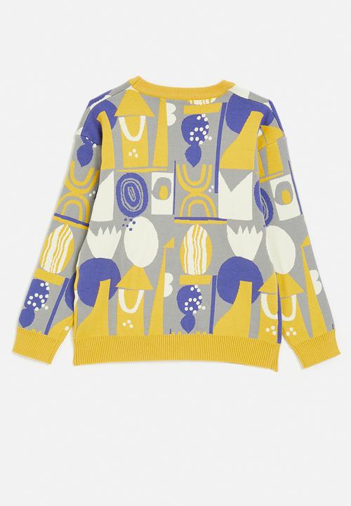 Pop Candy - Abstract printed sweater - mustard/purplish blue/white