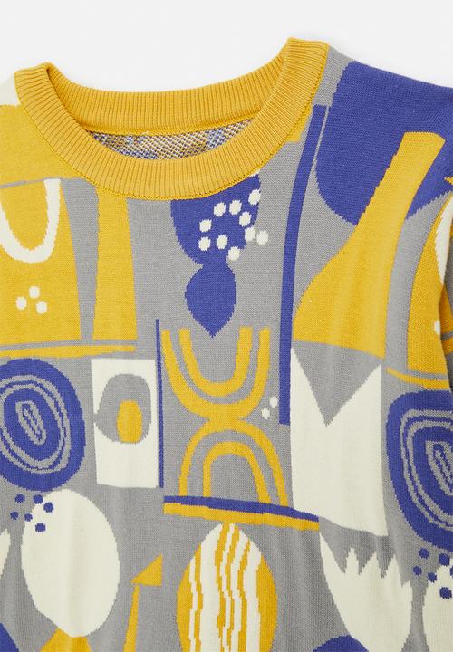 Pop Candy - Abstract printed sweater - mustard/purplish blue/white