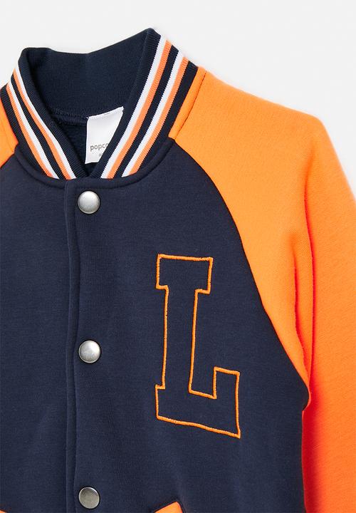 Pop Candy - Baseball jacket with striped rib - orange/navy