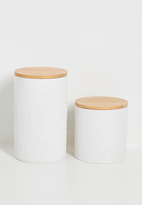 Excellent Houseware - Tall ceramic storage jar - white