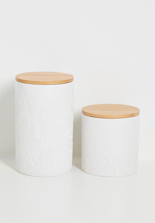 Excellent Houseware - Wide ceramic storage jar - white