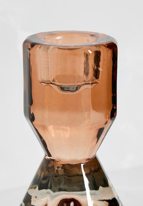 H&S - Glass Jewel Candle Holder Black & Brown