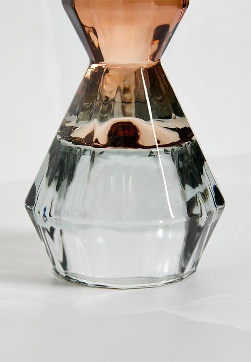 H&S - Glass Jewel Candle Holder Black & Brown