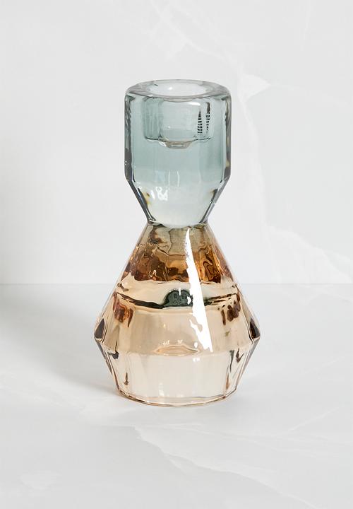 H&S - Glass Jewel Candle Holder Sand & Grey