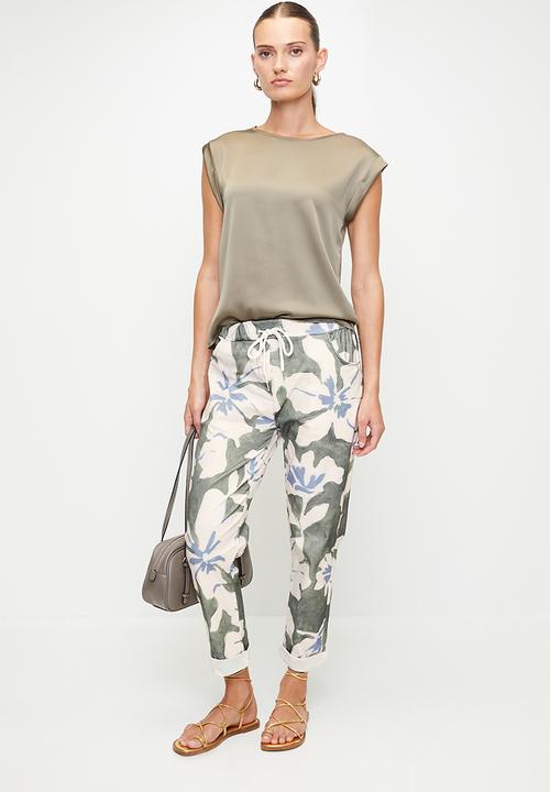 Stella Morgan - Italian Made Creased Printed Jogger With Drawcord - Khaki