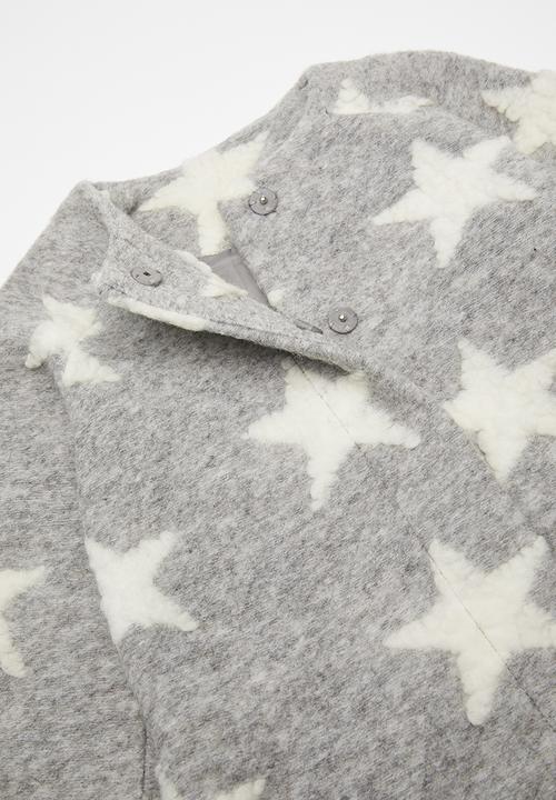 Pop Candy - Melton collarless jacket - cloud grey/white stars