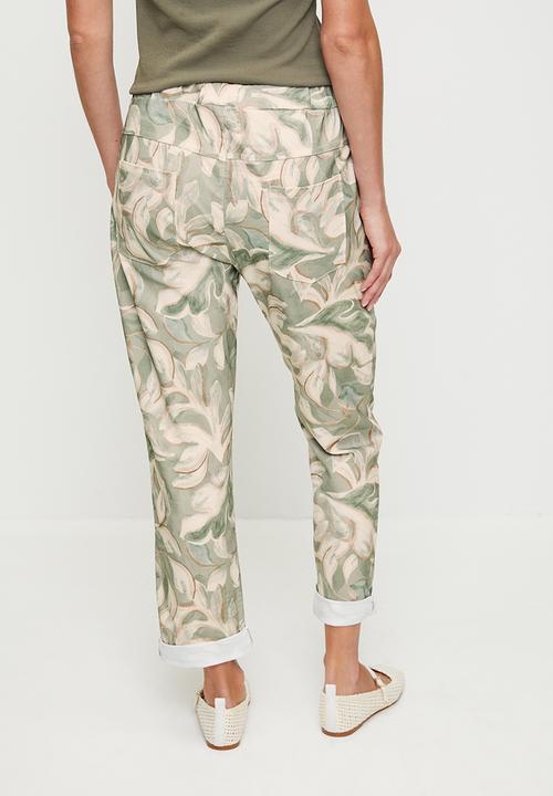 Stella Morgan - Italian Made Creased Printed Jogger With Drawcord - Green