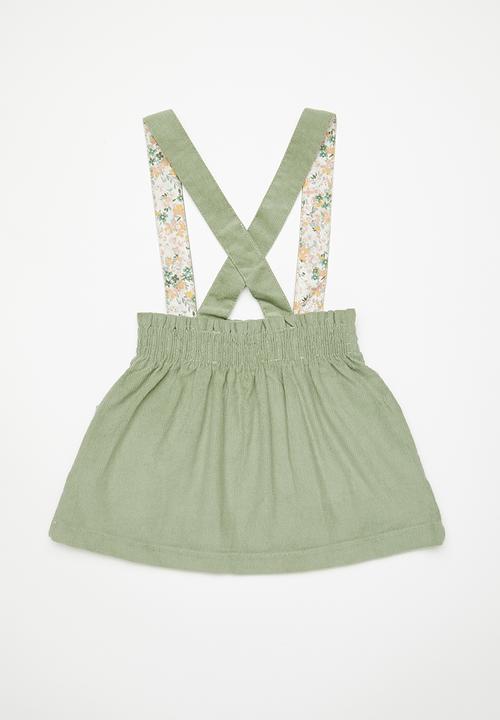 Pop Candy - Pinafore skirt with animal character pockets - asparagus