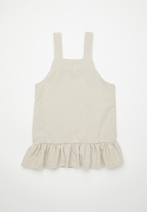 Pop Candy - Corduroy dungaree dress with hem frill - neutral