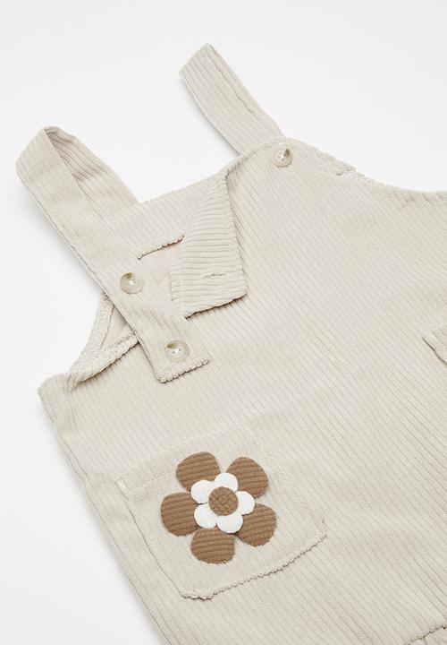 Pop Candy - Corduroy dungaree dress with hem frill - neutral