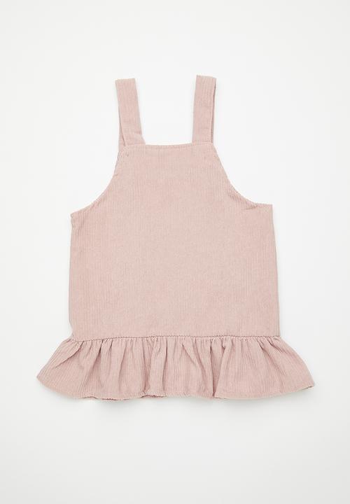 Pop Candy - Corduroy dungaree dress with hem frill - pink