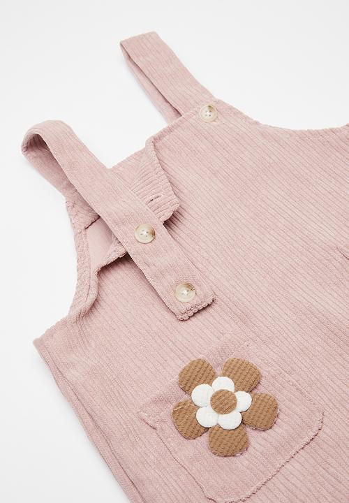 Pop Candy - Corduroy dungaree dress with hem frill - pink
