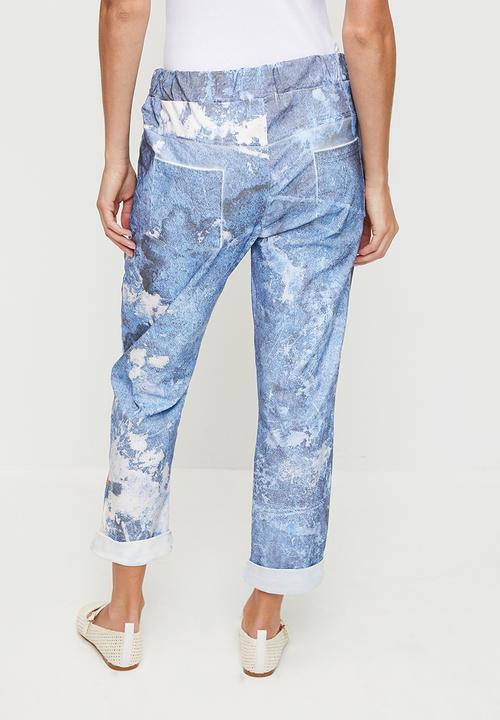 Stella Morgan - Italian Made Creased Printed Jogger With Drawcord - Blue