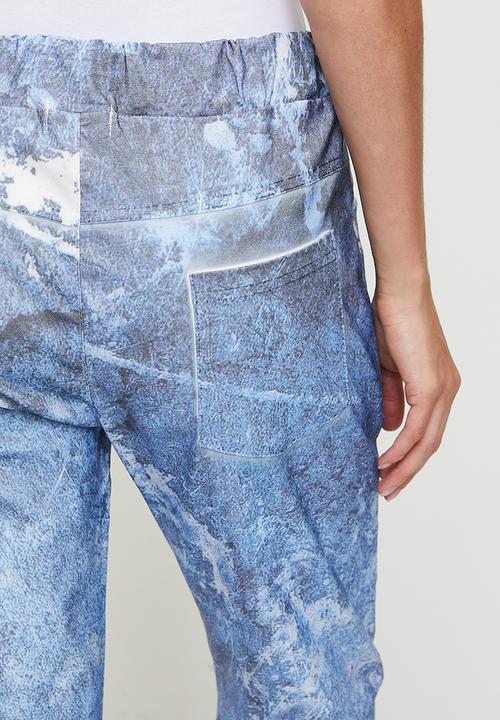 Stella Morgan - Italian Made Creased Printed Jogger With Drawcord - Blue