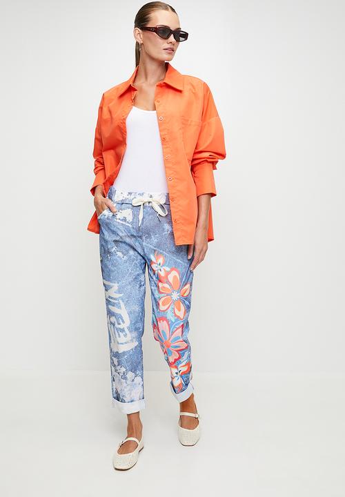 Stella Morgan - Italian Made Creased Printed Jogger With Drawcord - Blue