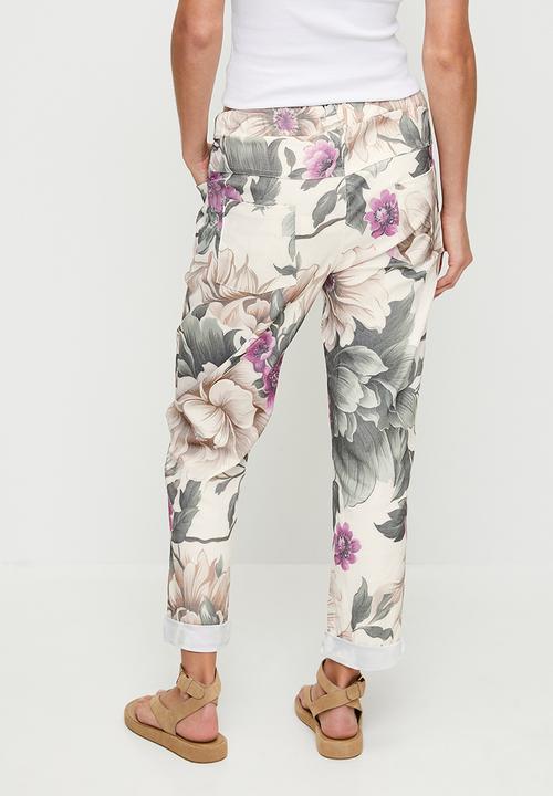 Stella Morgan - Italian Made Creased Printed Jogger With Drawcord - Cream Floral