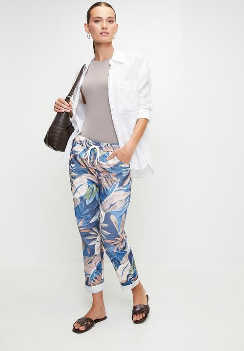 Stella Morgan - Italian Made Creased Printed Jogger With Drawcord - Navy