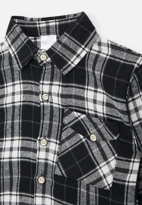 Pop Candy - Button-up plaid flannel shirt - black/white