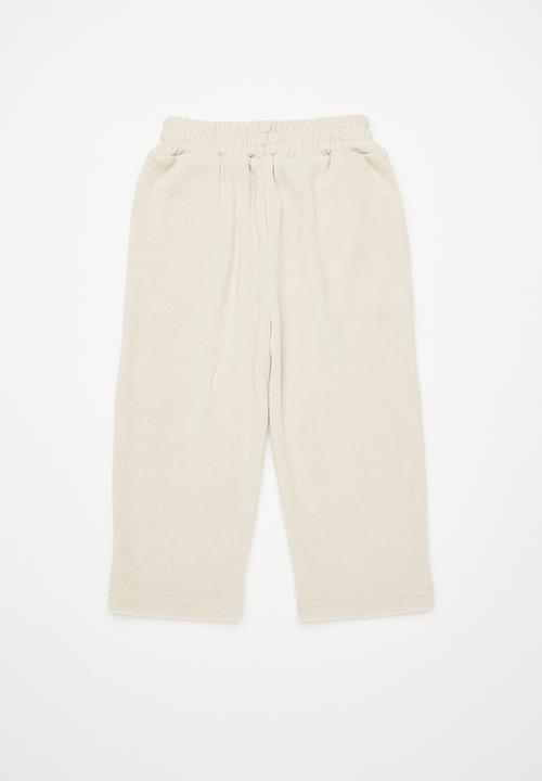 Pop Candy - Waffle knit pants with smiley face knee patches - ivory