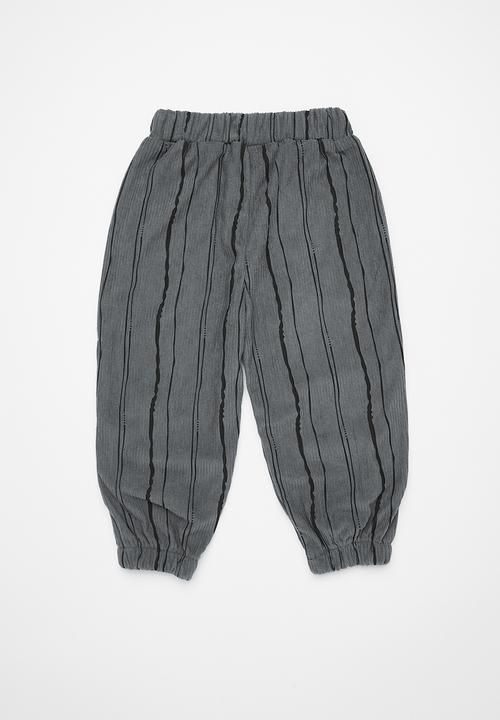 Pop Candy - Free-handed stripe rib knit cuffed pants - medium grey