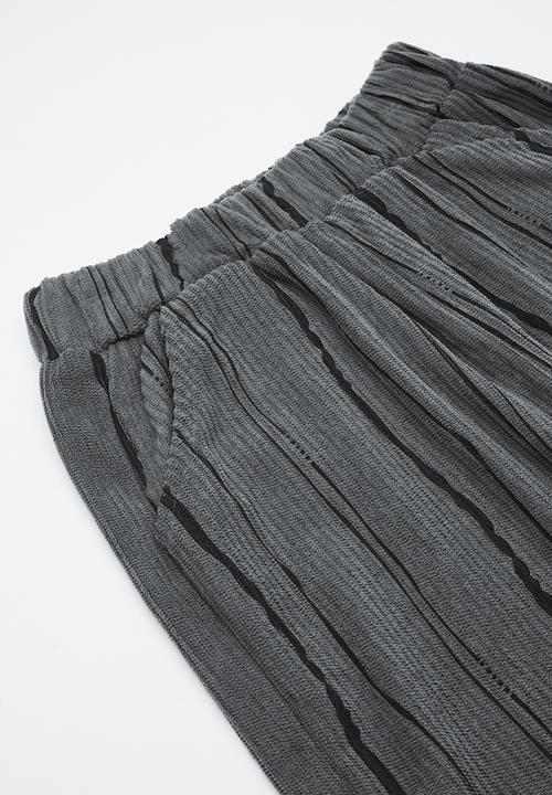 Pop Candy - Free-handed stripe rib knit cuffed pants - medium grey