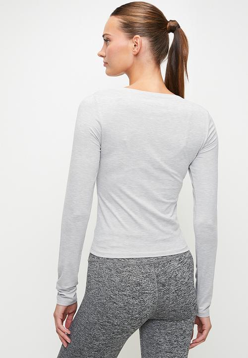 Cotton On - Ultra Soft Plunge Front Long Sleeve - Light Grey Marle