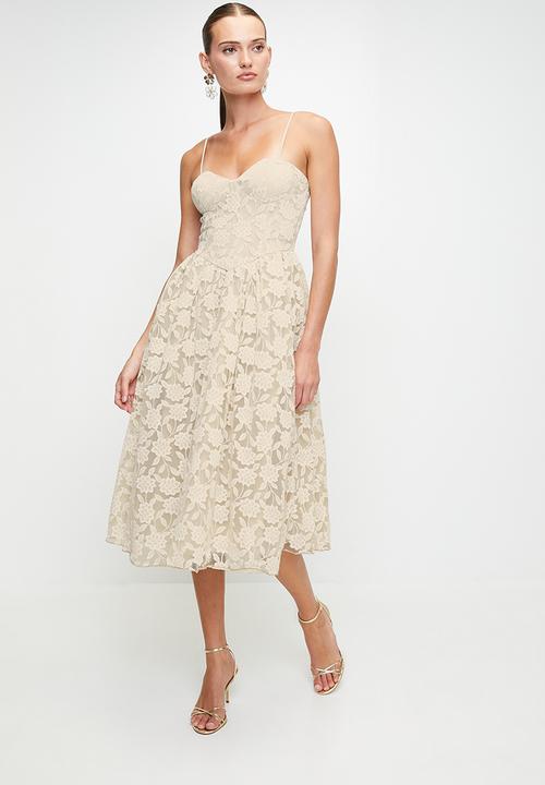 MILLA - Ecru lace midi dress - ecru