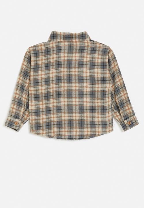 Pop Candy - Plaid flannel shirt with stylised pocket - beige/grey