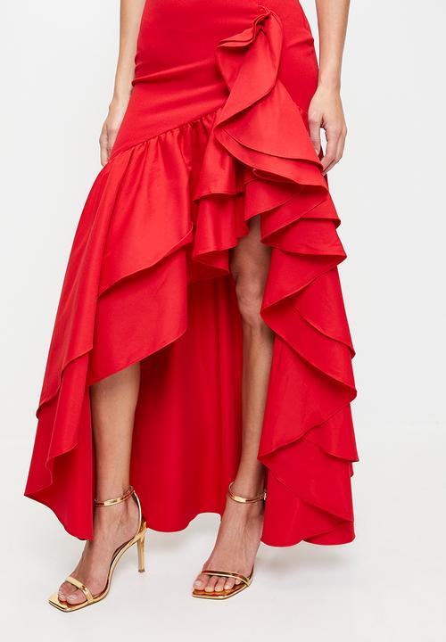 MILLA - Red ruffle statement maxi dress - red