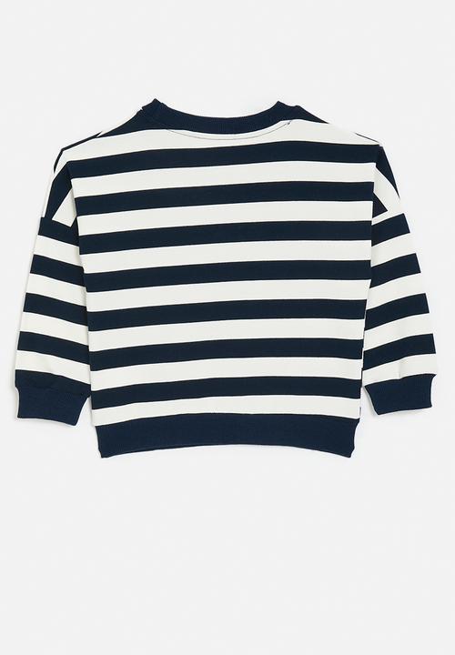 Pop Candy - Smiley face adjustable fastener patch sweatshirt - navy stripe