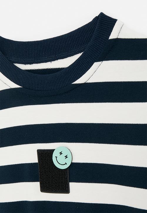 Pop Candy - Smiley face adjustable fastener patch sweatshirt - navy stripe