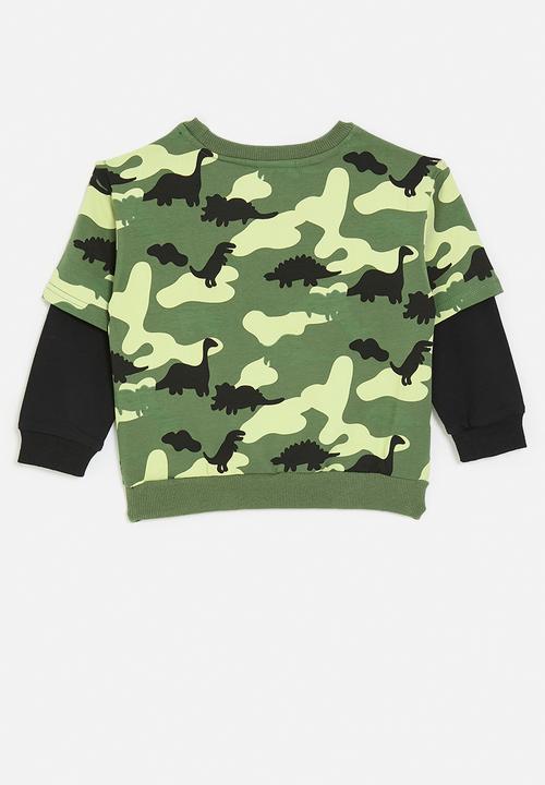 Pop Candy - Twofer dino aop sweatshirt - camo green/black