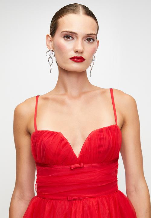 SISSY BOY - Tulle Mini Dress With Cups, Gauging And Small Bows - Red