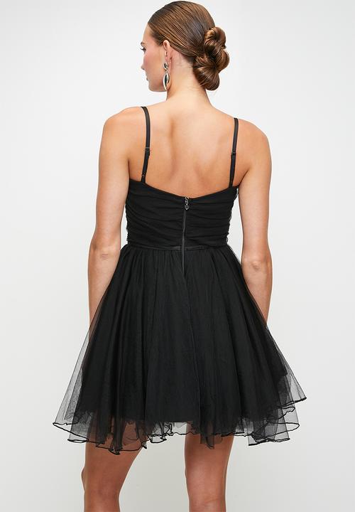 SISSY BOY - Tulle Mini Dress With Cups, Gauging And Small Bows - Black